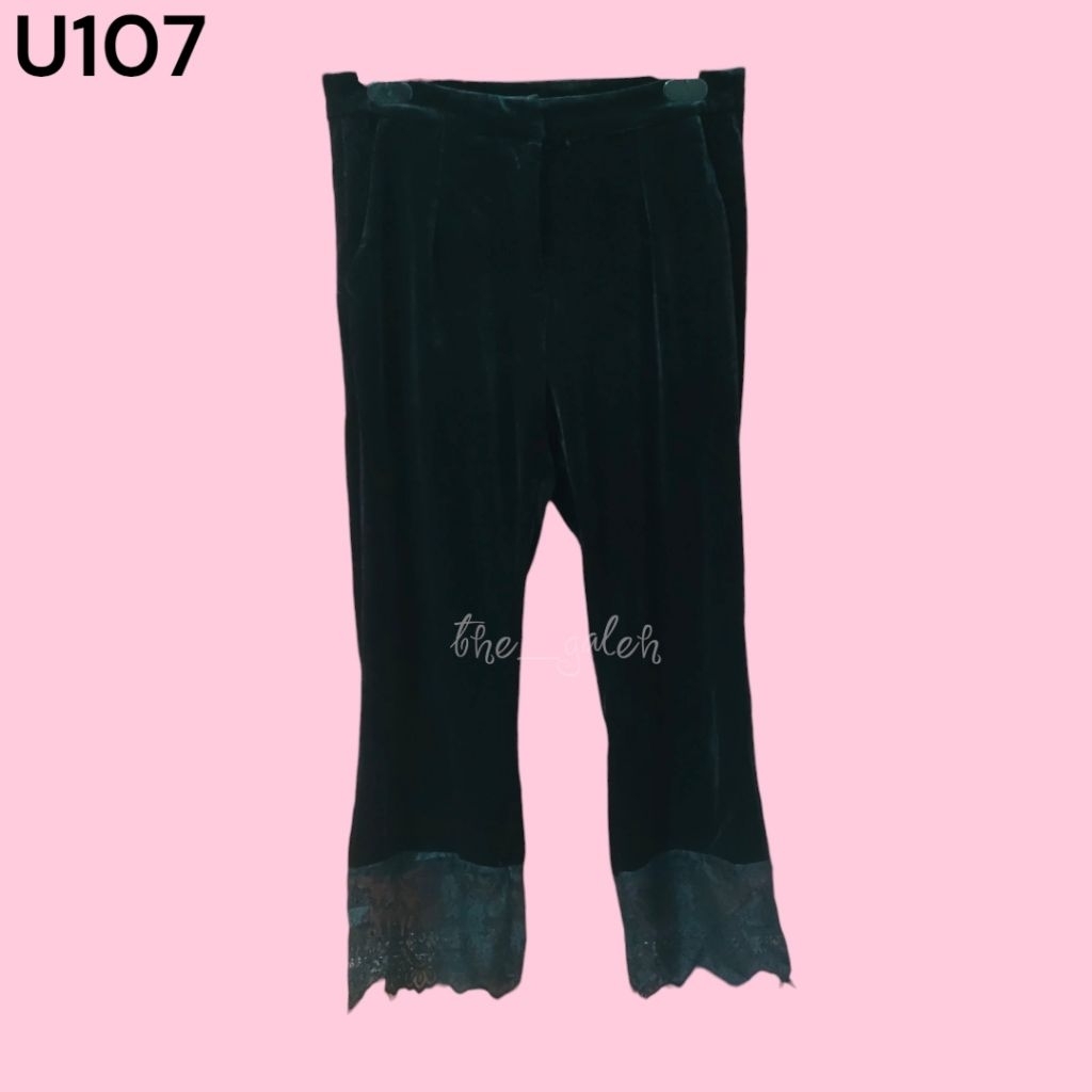 U107 Celana Panjang Hitam Suede mix Brokat Bagus Murah