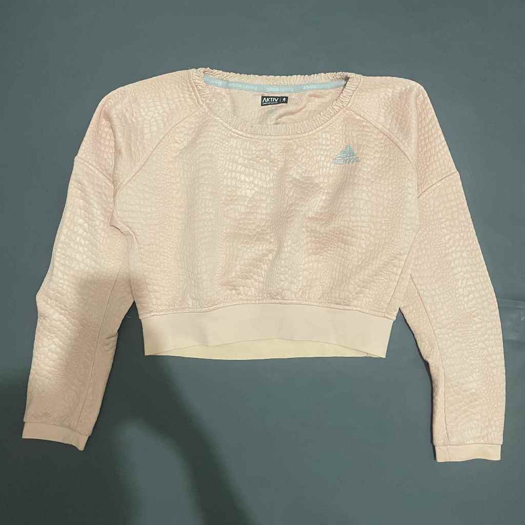 DEWASA A122 (ADIDAS ORI, PRELOVED) Baju Atasan Running Aktiv Kaos O Neck Top Crop Olahraga Bulu Meny