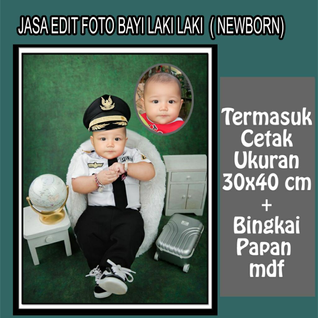 JASA EDIT FOTO BAYI LAKI LAKI/NEWBORN+ CETAK 12R (30x40) BINGKAI MDF