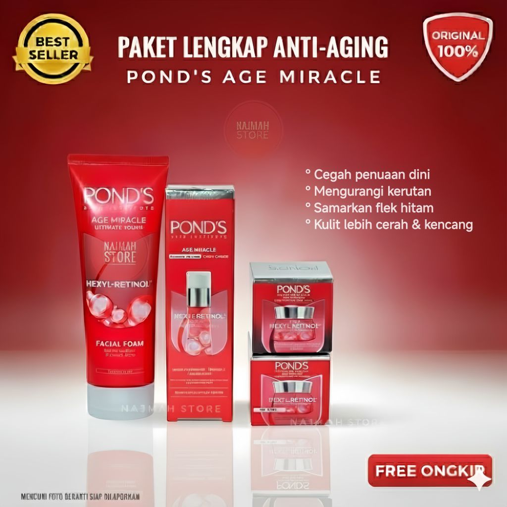 Paket Ponds age miracle day + night + serum + cleanser antiaging