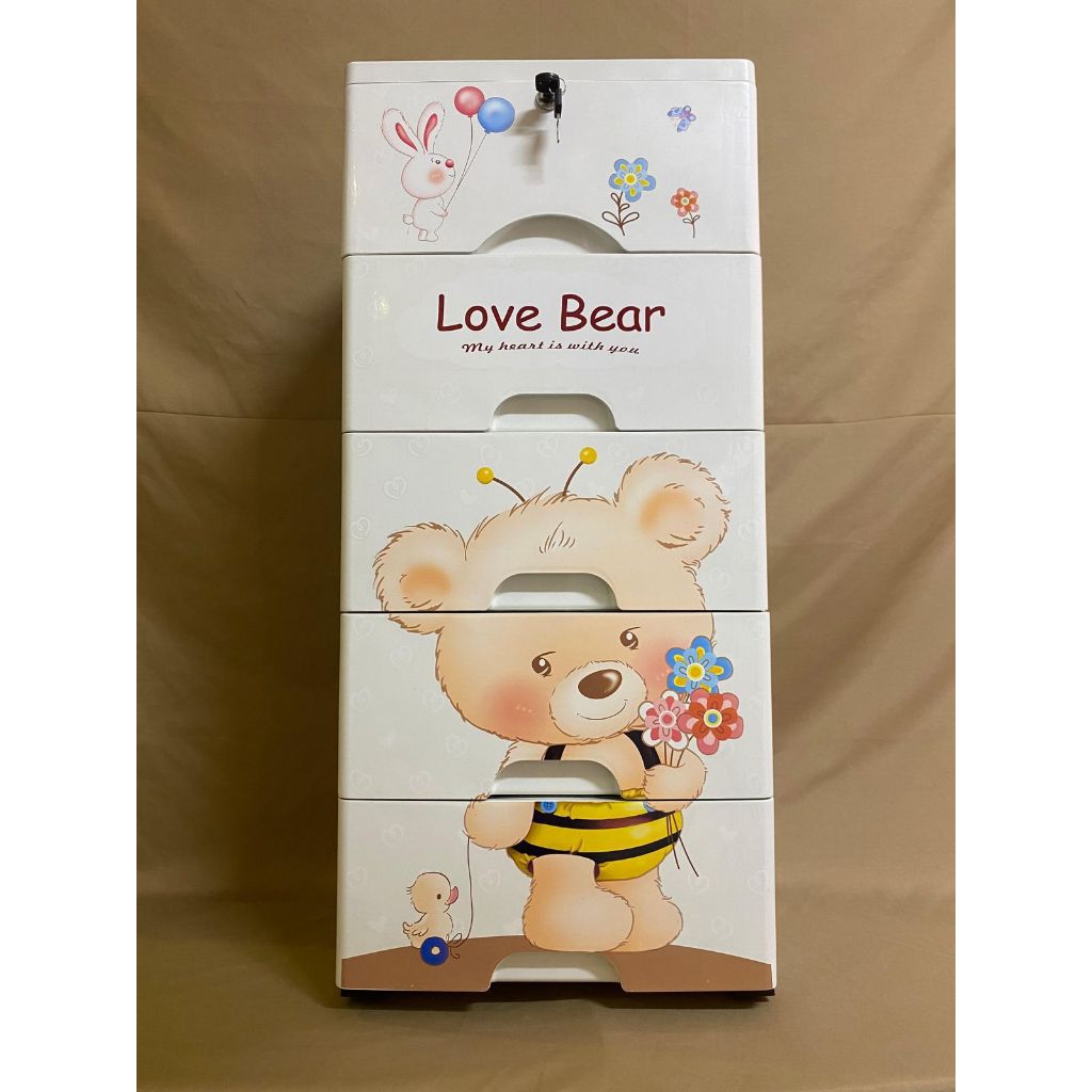 LACI KARAKTER 5 SUSUN DENGAN KUNCI / LEMARI PLASTIK SUSUN BEAR/ ASFAH MAKASSAR
