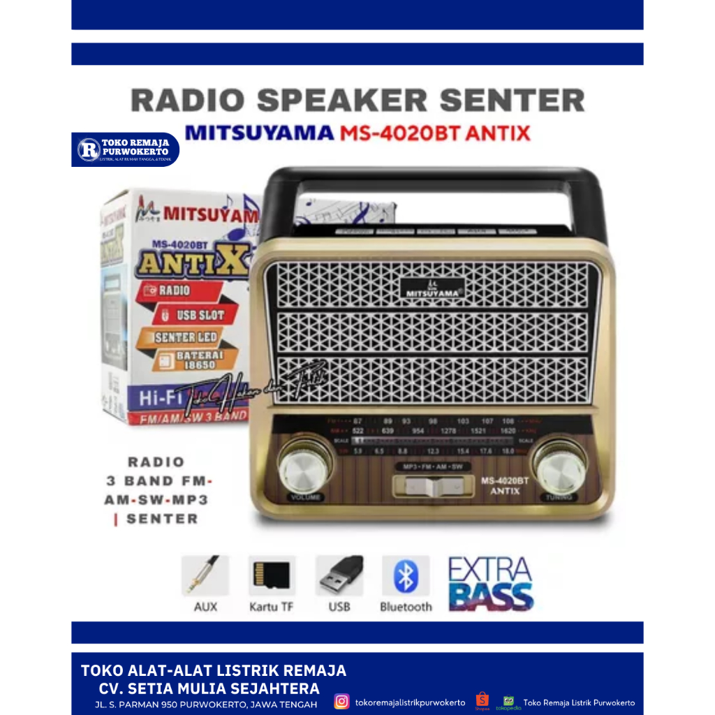 Radio + Speaker Bluetooth MP3 LED Senter ANTIX Mitsuyama MS-4020 BT