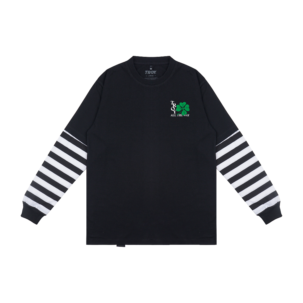 Troy Company Double Sleeve Longsleeve Black Stripe Leafall - Kaos Lengan Panjang Kaos Hitam Stripe DSD 3340