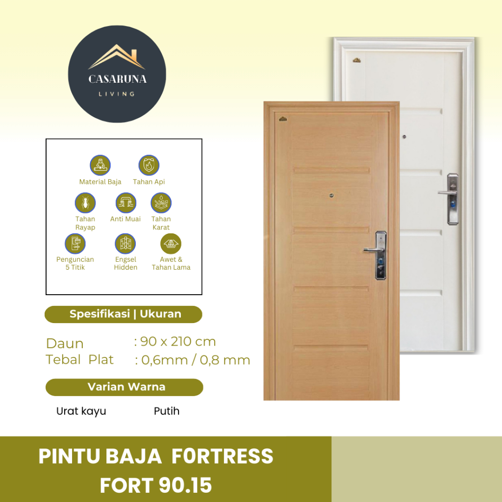 FORTRESS TYPE FORT 90.15. pintu baja ukuran 90 x 210 cm pintu. minimalis. anati rayap, estetik