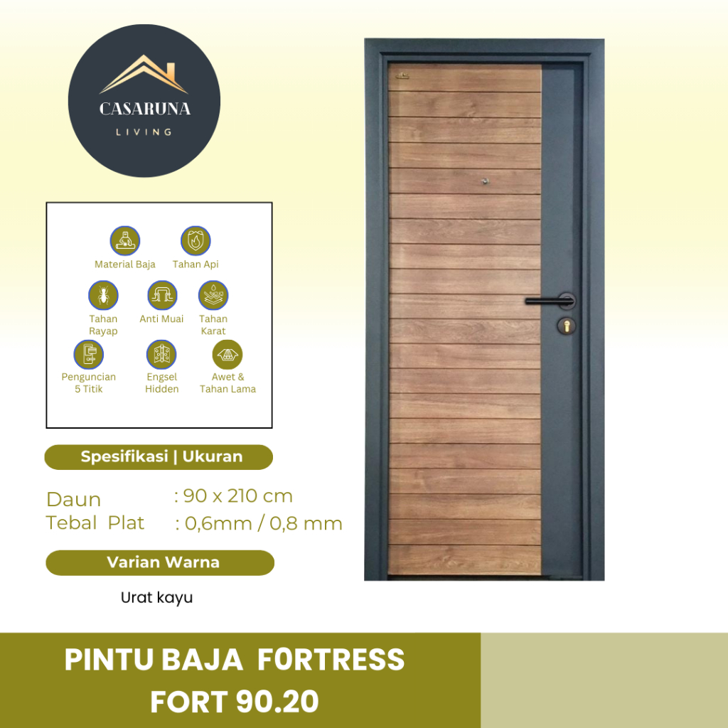 FORTRESS TYPE FORT 90.20. Pintu baja  ukuran 90 x 210 cm  minimalis, anti raya, estetik
