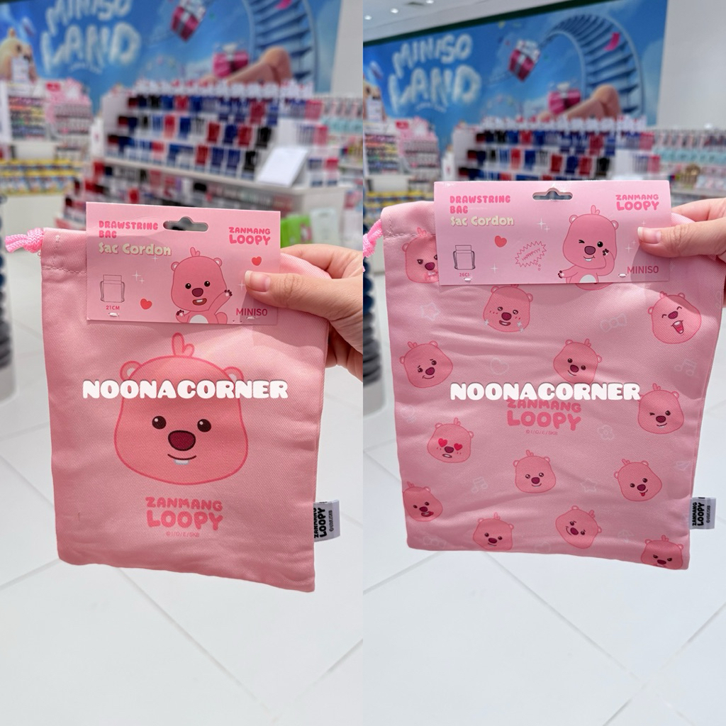 Miniso x Loopy‼️ Fabric Drawstring Bag / Pouch Serut Zanmang Loopy Collections (26x22cm) Small / Med