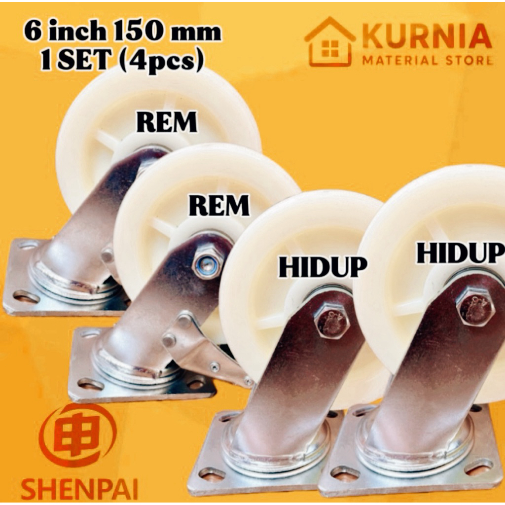 (4PCS) Roda Troli 6 inch 150 mm Nylon Heavy Duty (2 Rem + 2 Hidup)