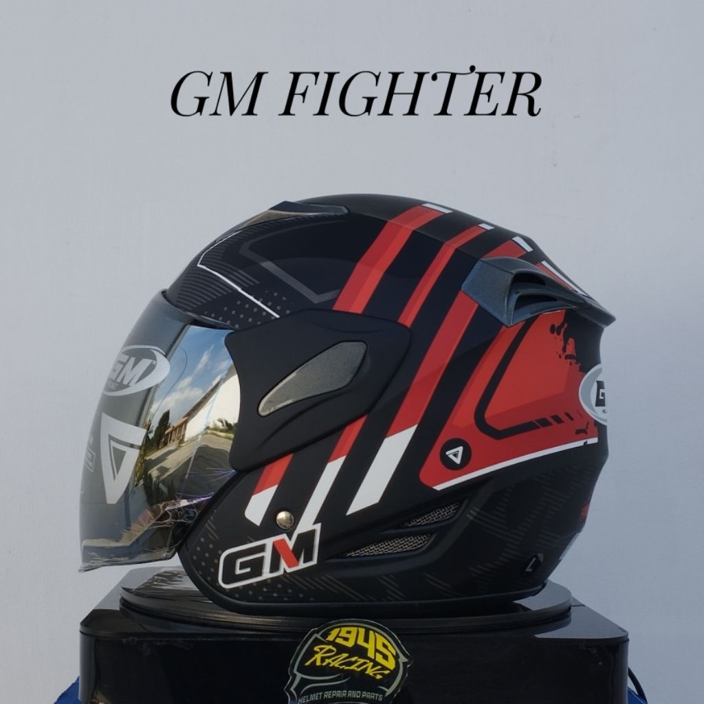 Helm GM Fighter Corak Motif Original 100% Warna Black/Red Doff