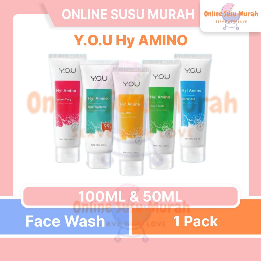 YOU AMINO FACIAL WASH 100 & 50 ML | ANTI ACNE | OIL CONTRL | BRIGHTENING | HYDRATING | BYETERIA PRLA