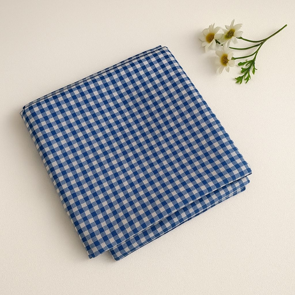 Kain Katun Paris Motif Kotak Gingham Biru – Bahan Jahit Dress, Kemeja, Hijab, Outer, DIY Craft