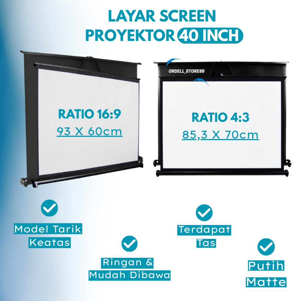 Table Projector Screen Portable Folding-Layar Proyektor Lipat 40 Inch