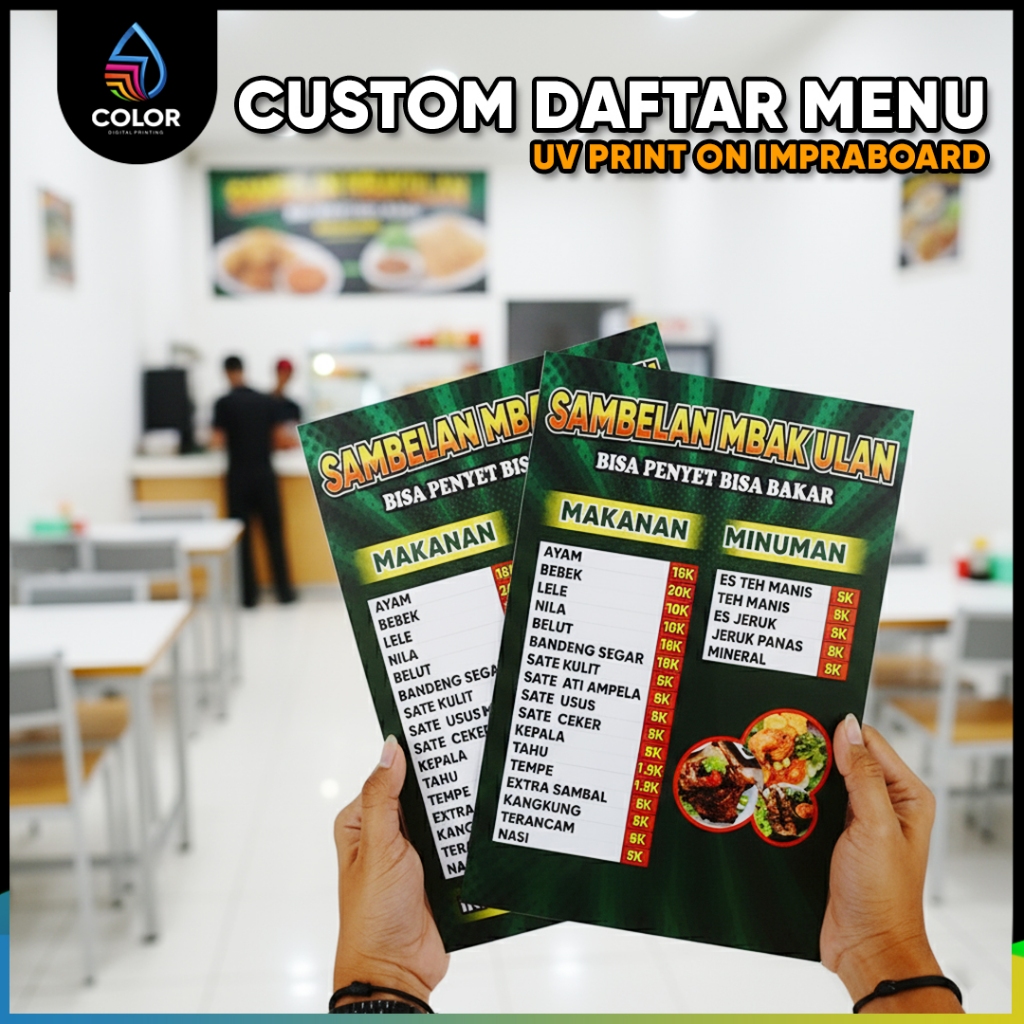 Daftar Menu Custom Cetak Papan Menu Makanan Custom