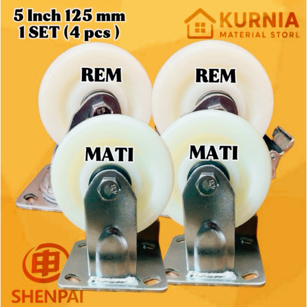 (4pcs) Roda Troli 5 inch 125 mm Nylon Heavy Duty (2 Rem + 2 Mati)