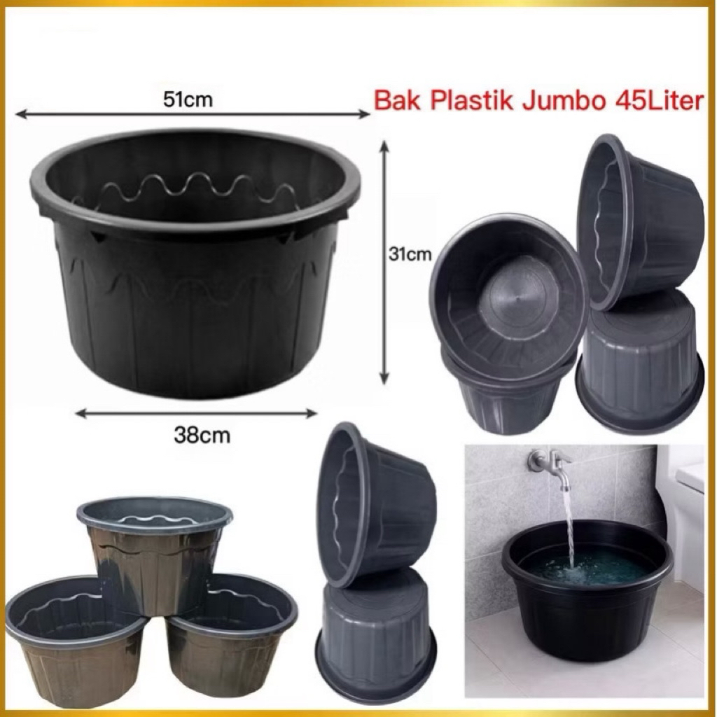 Baskom Plastik Jumbo 45L Bak Air Besar Jumbo Tebal Anti Pecah Bak Cuci Baju Kotor Serbaguna