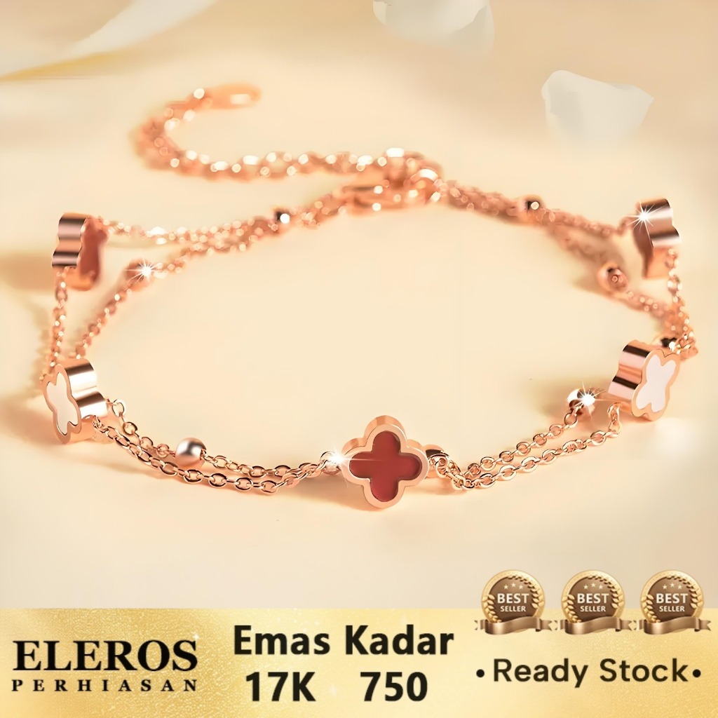 Gelang Kaki Emas Semanggi Prancis 17k Rose Gold-- 3.55gr-22+3cm