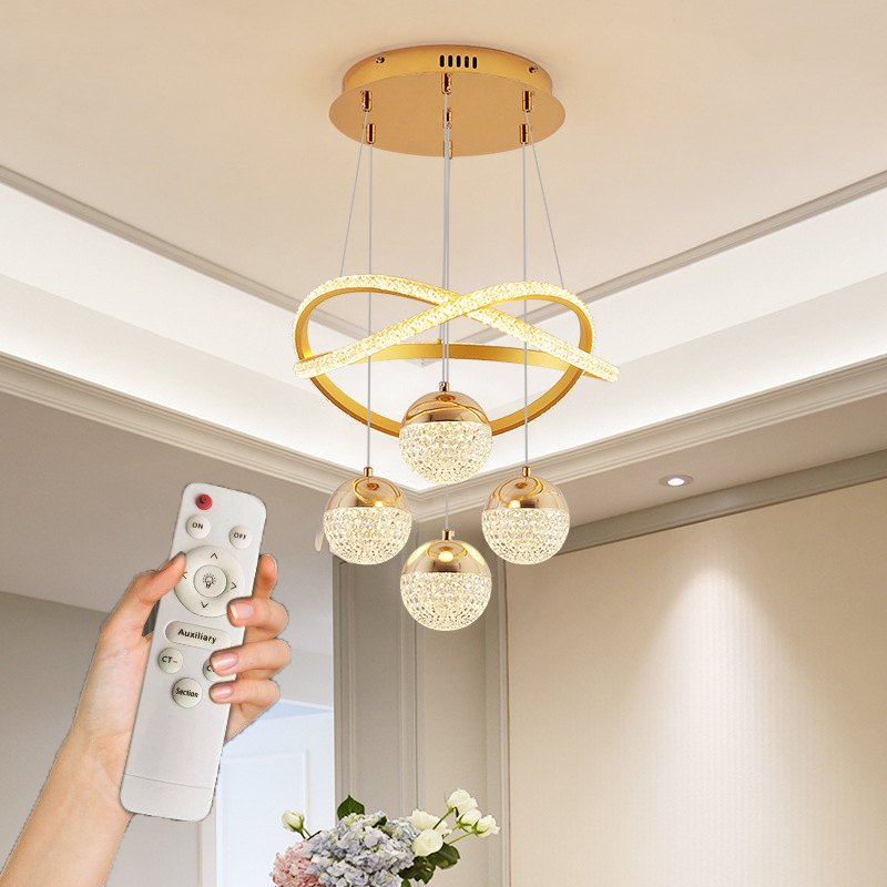 Lampu Gantung Kristal LED untuk Ruang Tamu 4 Bola Kristal + Desain Lingkaran Elegan Lampu Hias Minim