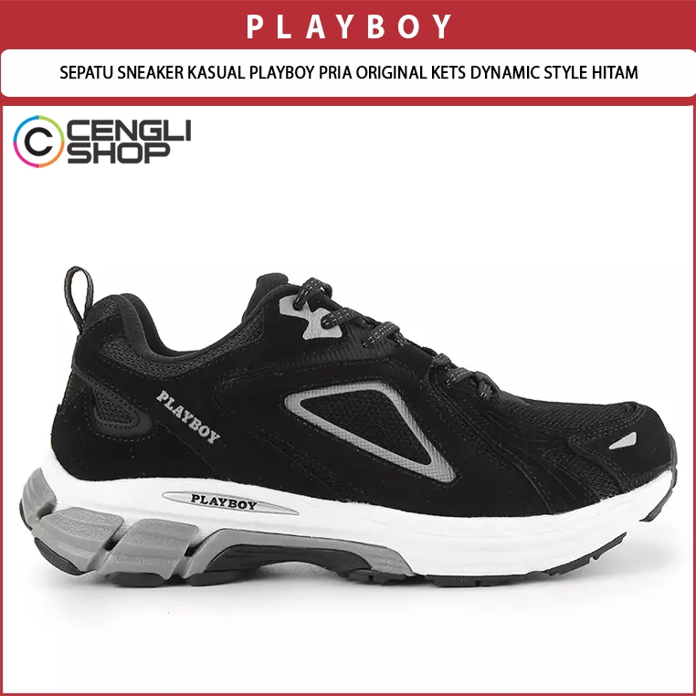 SEPATU SNEAKER KASUAL PLAYBOY PRIA ORIGINAL KETS DYNAMIC STYLE HITAM PL72