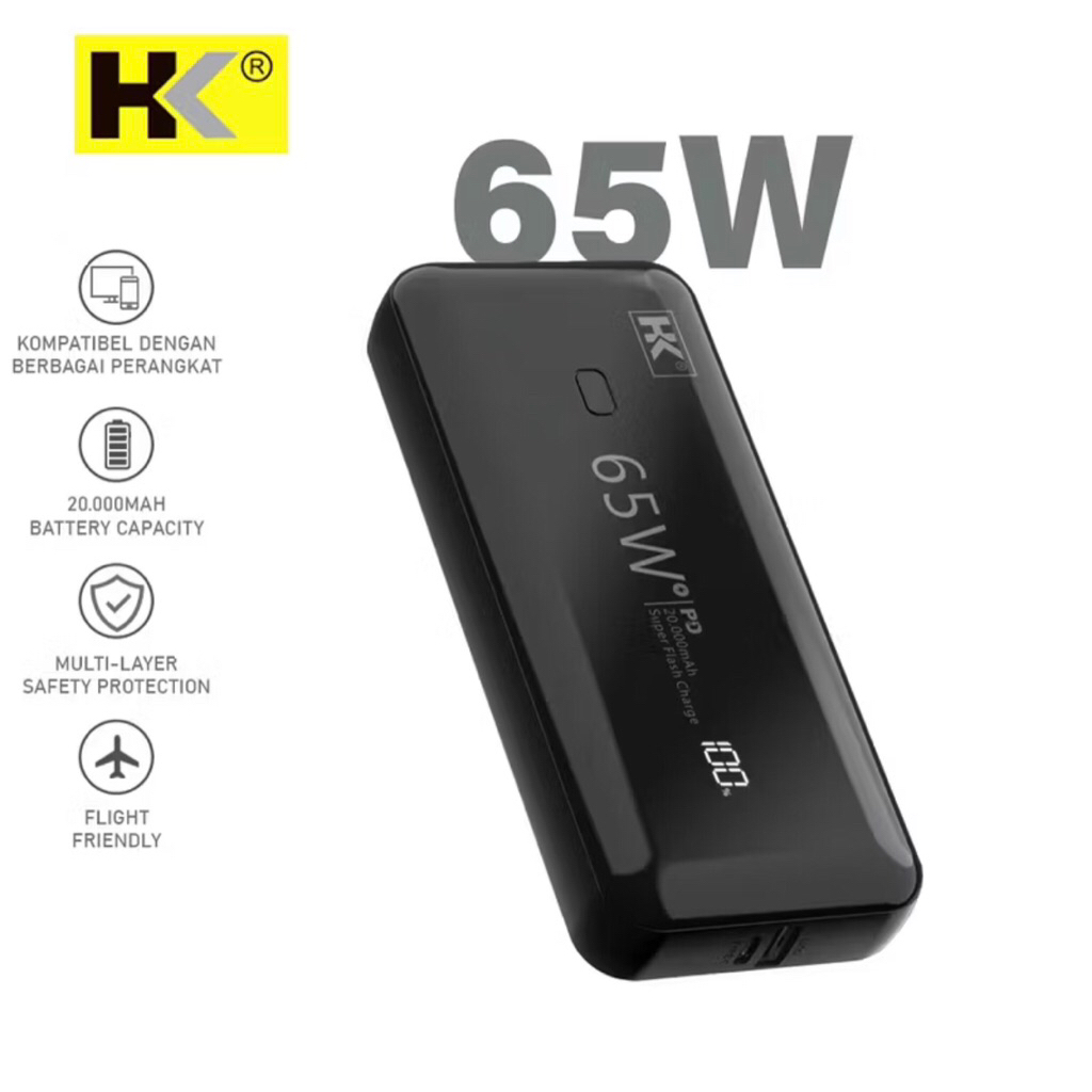 Powerbank HK D202 65W 20.000 MAH Support Laptop PD Fast Charging Digital Display