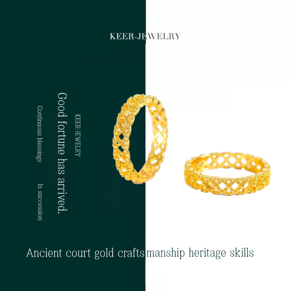 KEER-JEWELRY[Asli*Perhiasan Emas Murni][1.8Gram]Cincin Emas 17K dengan Desain Berongga Sutra, Cincin
