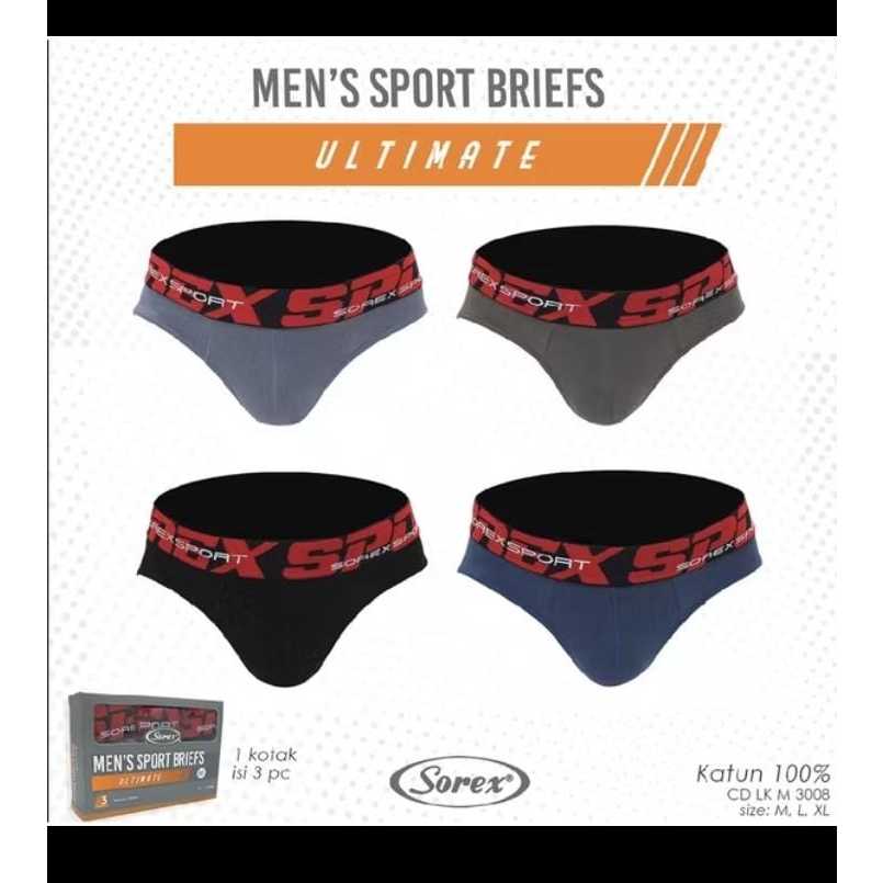 Celana Dalam Pria Sorex M3008 100% Cotton CD JUMBO Sorex Man CD Sport Pria Katun Adem Elastis || Sor