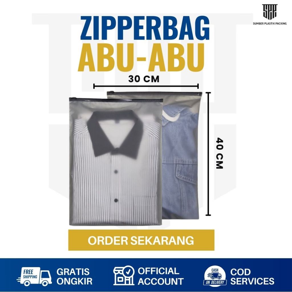 Zipper Bag Doff Ziplock Travel Pouch Serbaguna 30X40 Warna Abu Transparan Potrait Doff