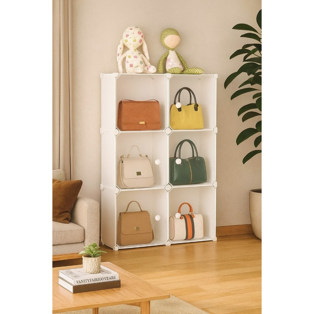 RAK TAS LEMARI PLASTIK TAS BAJU BUKU RAK PENYIMPANAN SERBAGUNA GISEL 3 SUSUN