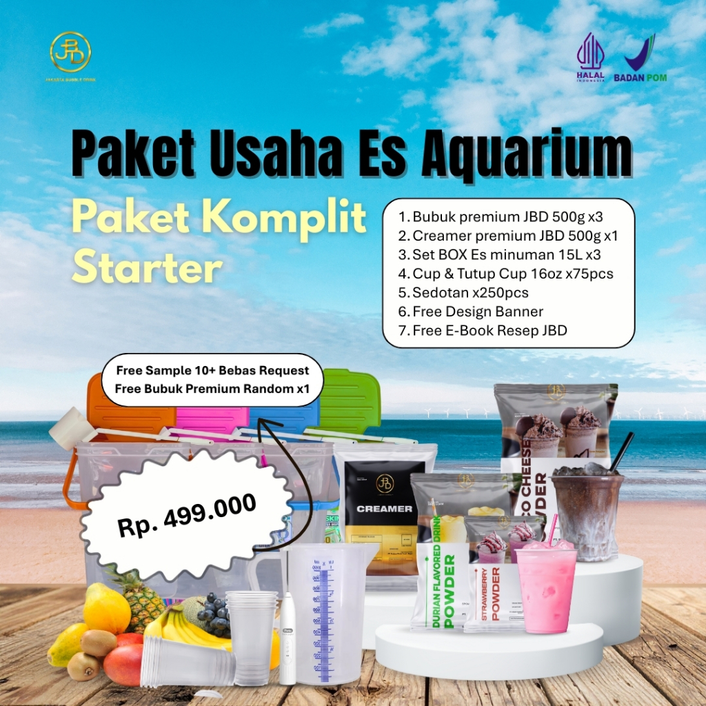 [PAKET STARTER USAHA ES AQUARIUM] Bubuk Minuman JBD | Modal Kecil Bisnis Es Buah Lengkap SIAP JUALAN