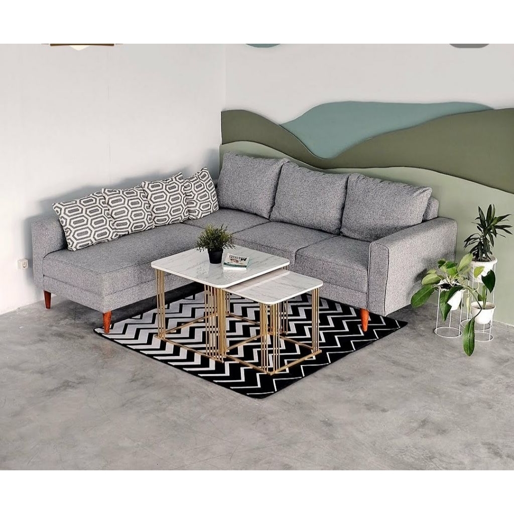 SOFA L MINIMALIS KAKI KAYU, SOFA L PUTUS