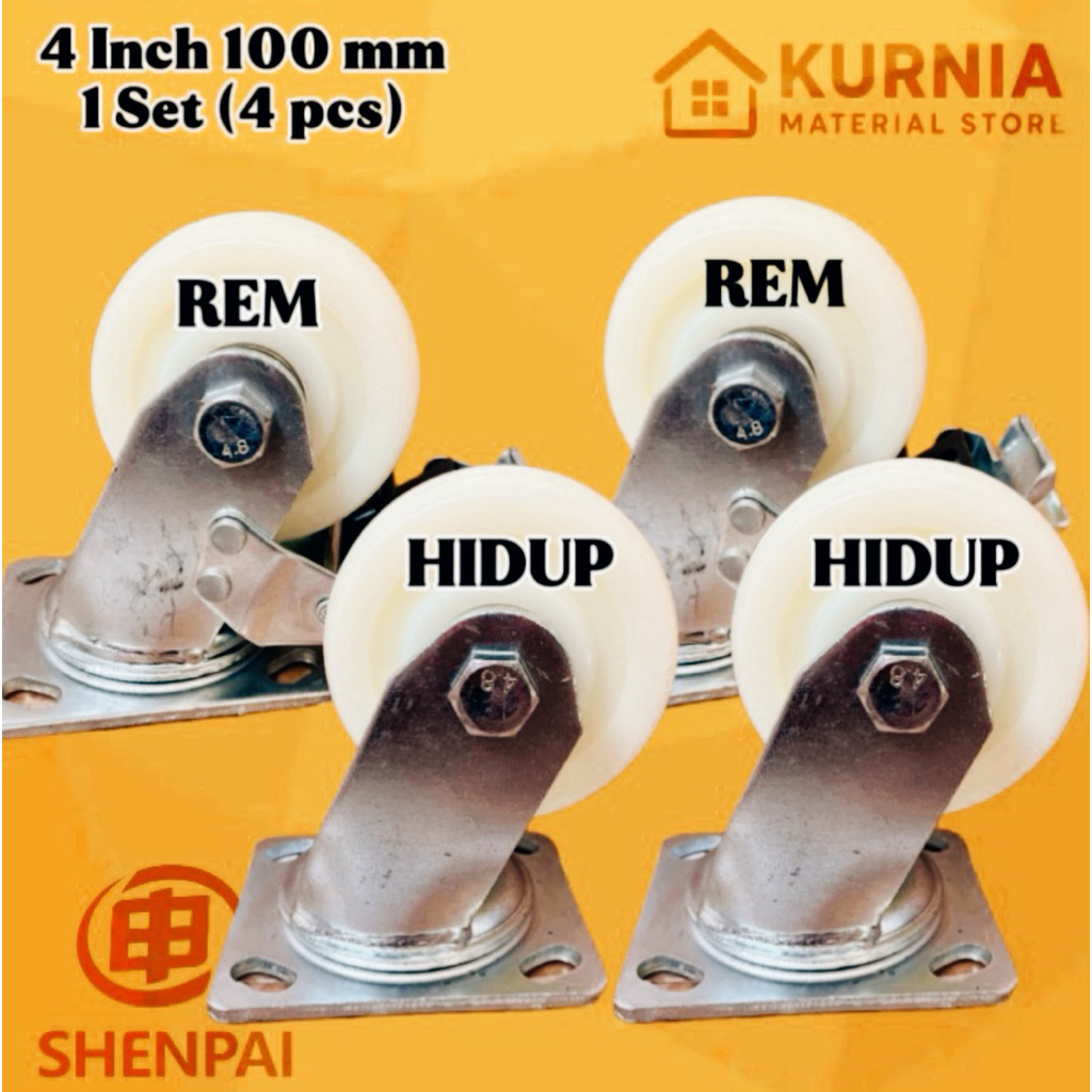 (4PCS) Roda Troli 5 inch 125 mm Nylon Heavy Duty (2 Rem + 2 Hidup)