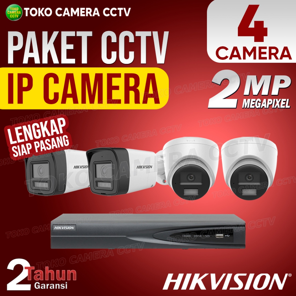 PAKET CCTV IP CAMERA HIKVISION 2MP 4 CHANNEL 4 KAMERA