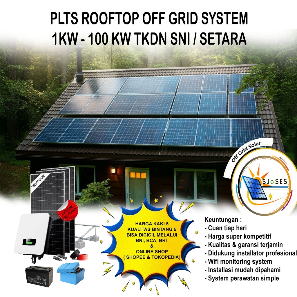 Pembangkit Listrik Tenaga Surya Rooftop 1KW 2KW 3KW 5KW 6KW 8kW 10KW