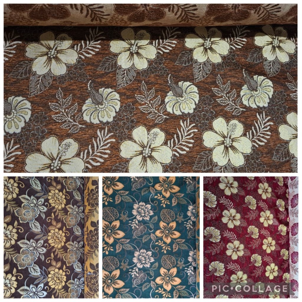 Kain Sofa Chenil Motif Bunga Gold // Bahan Kursi Sofa Meteran // Kain Jok Kursi Sofa Gold