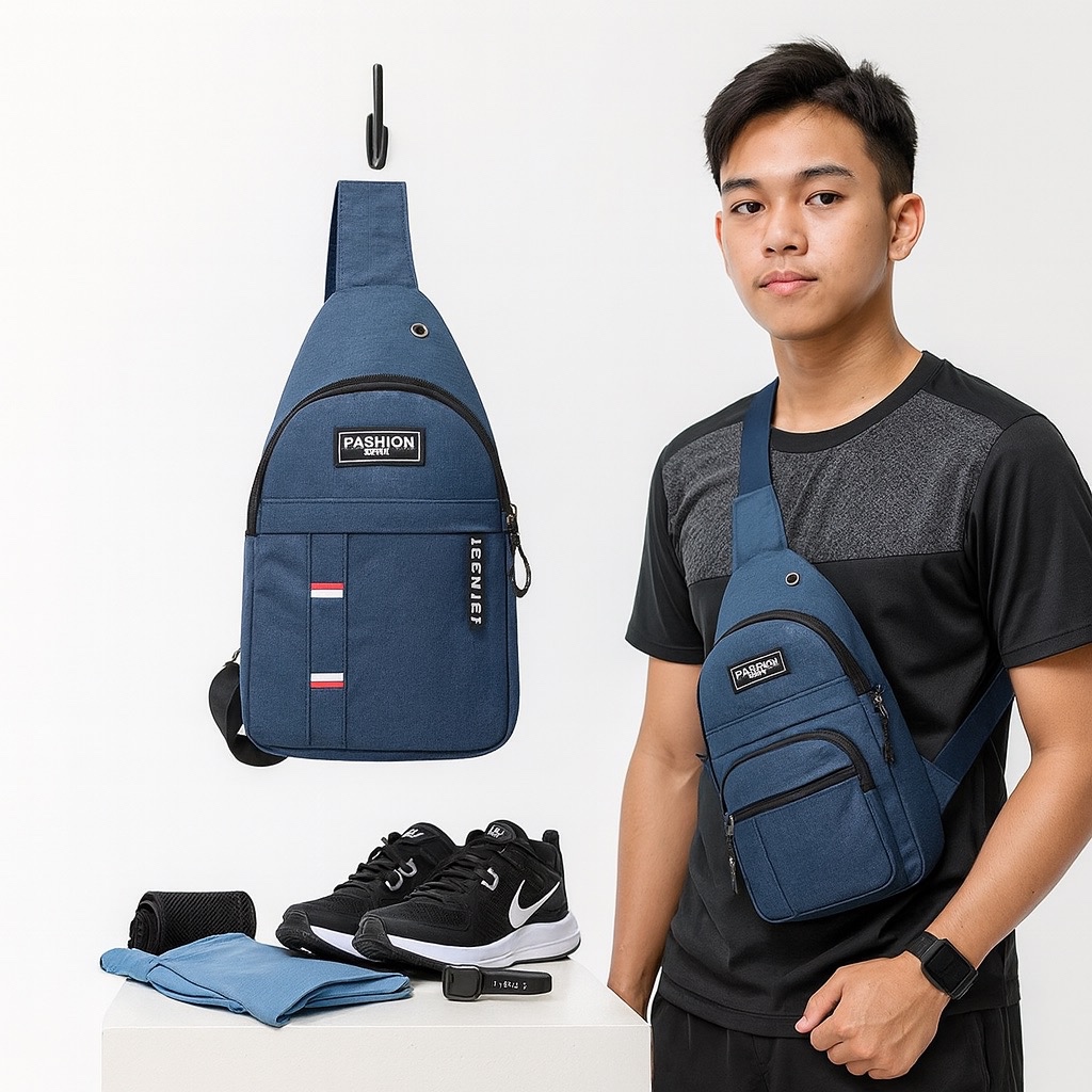 FDG_ TAS SELEMPANG PRIA WAISTBAG - BELT BAG BAHAN DENIM UKURAN 30X17X8 CM - TAS PINGGANG OLAHRAGA PR