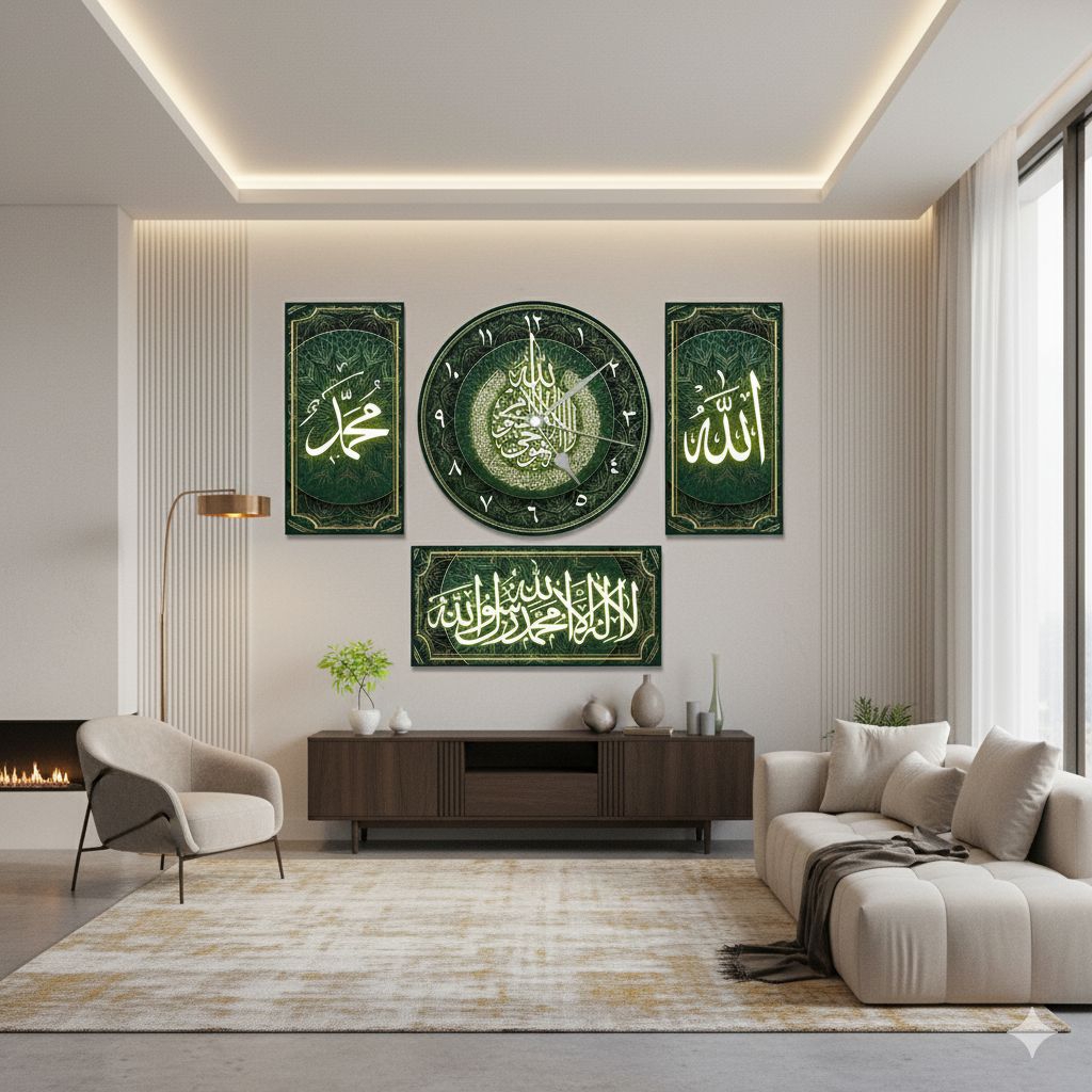 Jam Dinding Kaligrafi Beli 1 Dapet 3 Pigura Untuk Dekorasi Ruang Tamu/Kamar Agar Terrlihat Lebih Est