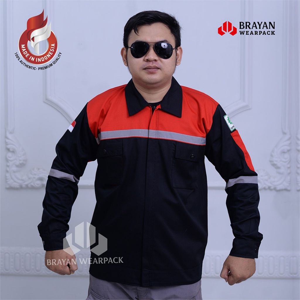 Baju Wearpack Safety Baju Kerja Seragam Proyek PDL Lengan Panjang Warna Hitam Merah