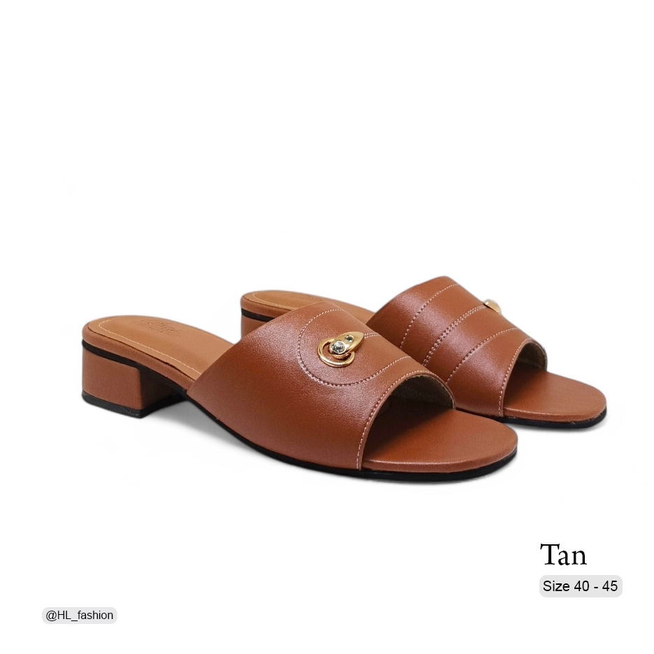 Sandal kondangan Hels Kulit big size 40 45 clogs Sendal ibu-ibu Kekinian Hak Chunky 3cm