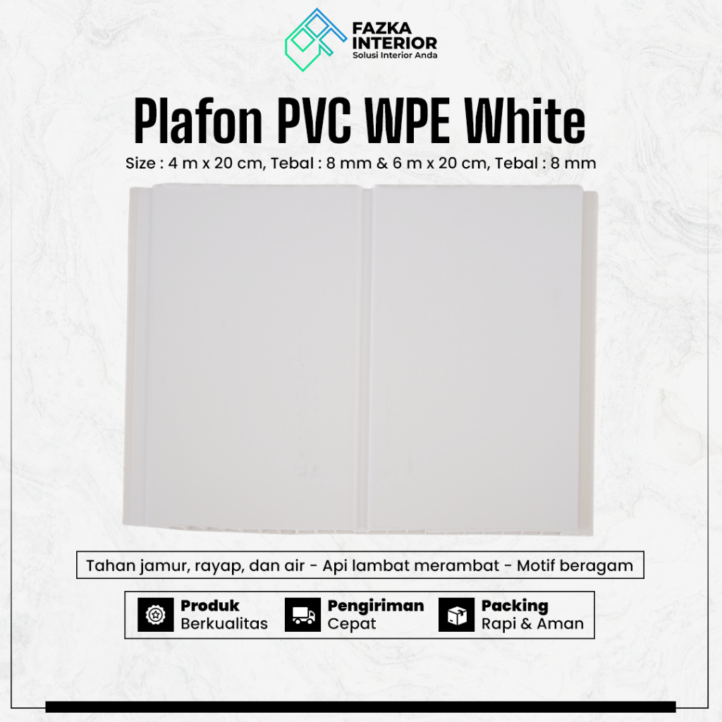 Plafon PVC WPE Dekorasi Rumah White Base Ukuran 4m x 20cm Minimalis Estetik Motif Kayu Glossy