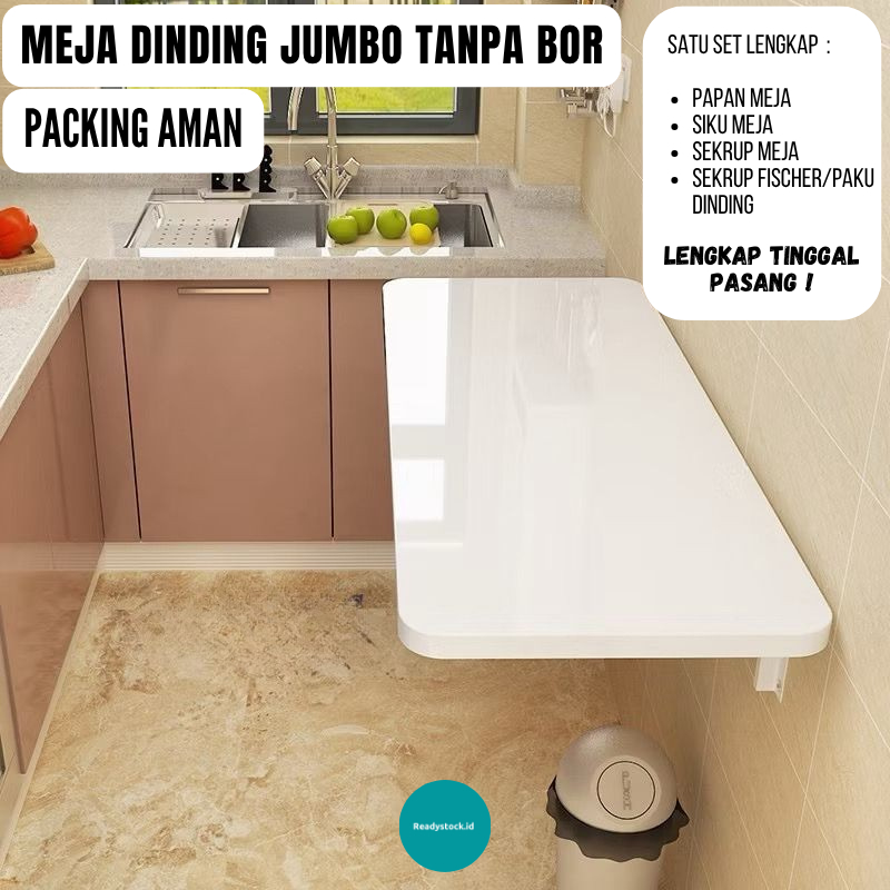 Meja Lipat Tempel Dinding Kayu Estetik 80x40 Cm