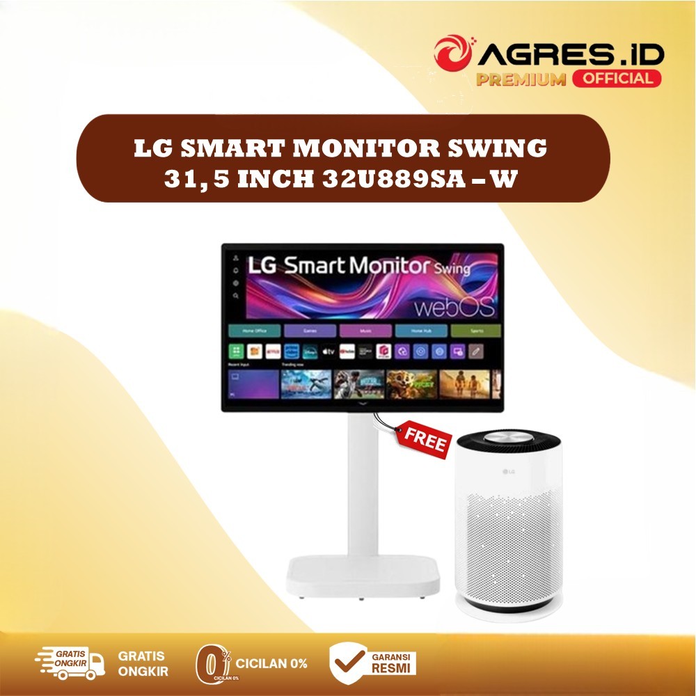 LG Smart Monitor 32U889SA-W 31.5-inch 4K UHD IPS Smart Monitor Swing with Touchscreen, Rolling Stand