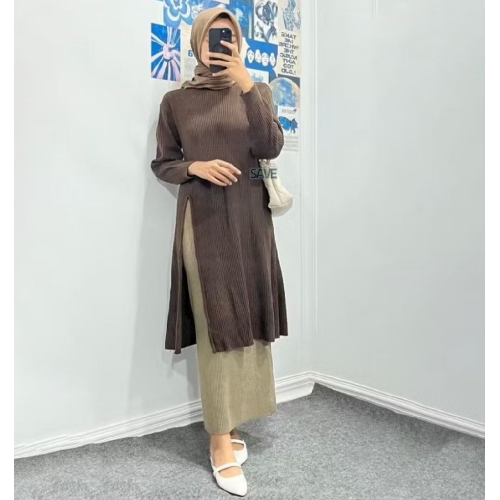 PL Tunik rajut coklat tua