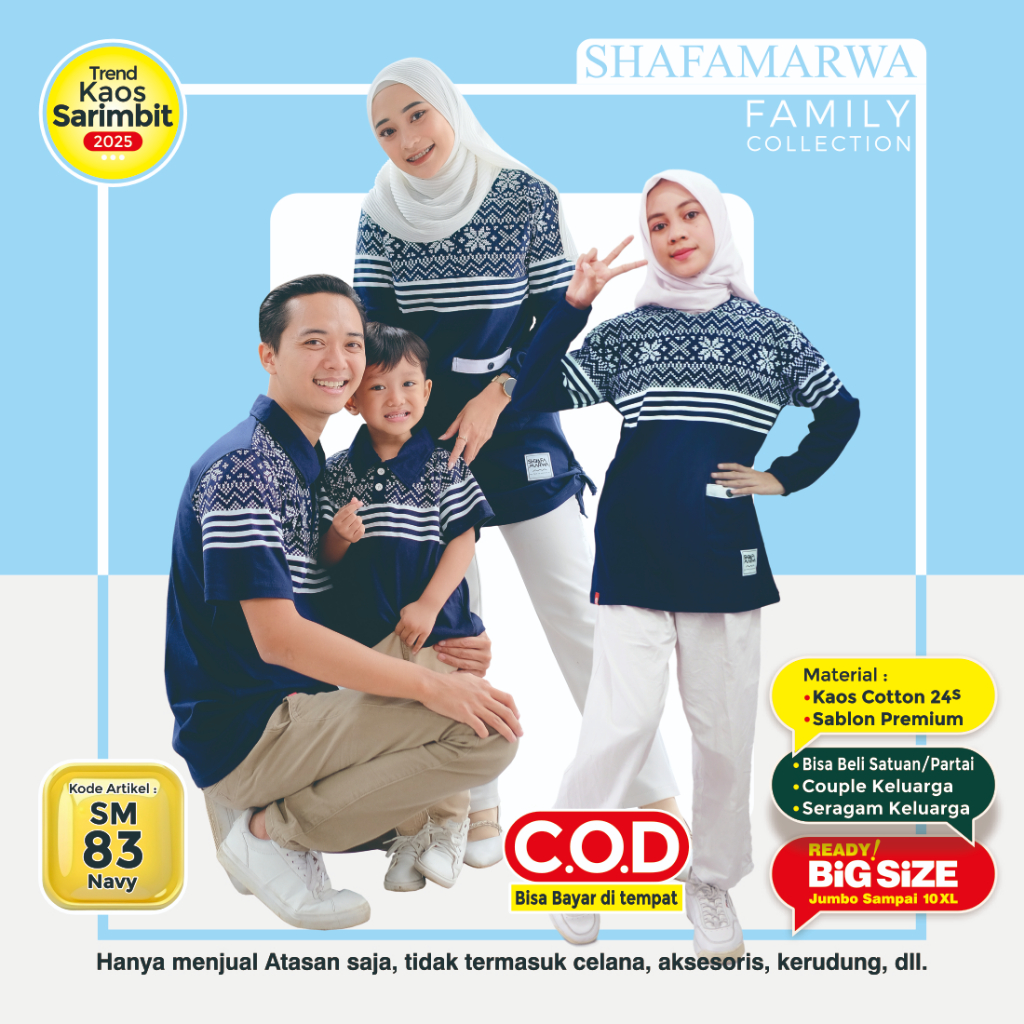 ShafaMarwa Kaos Sarimbit Keluarga Original Baju Couple Atasan Tunik Family Set Muslim Ayah Ibu dan A