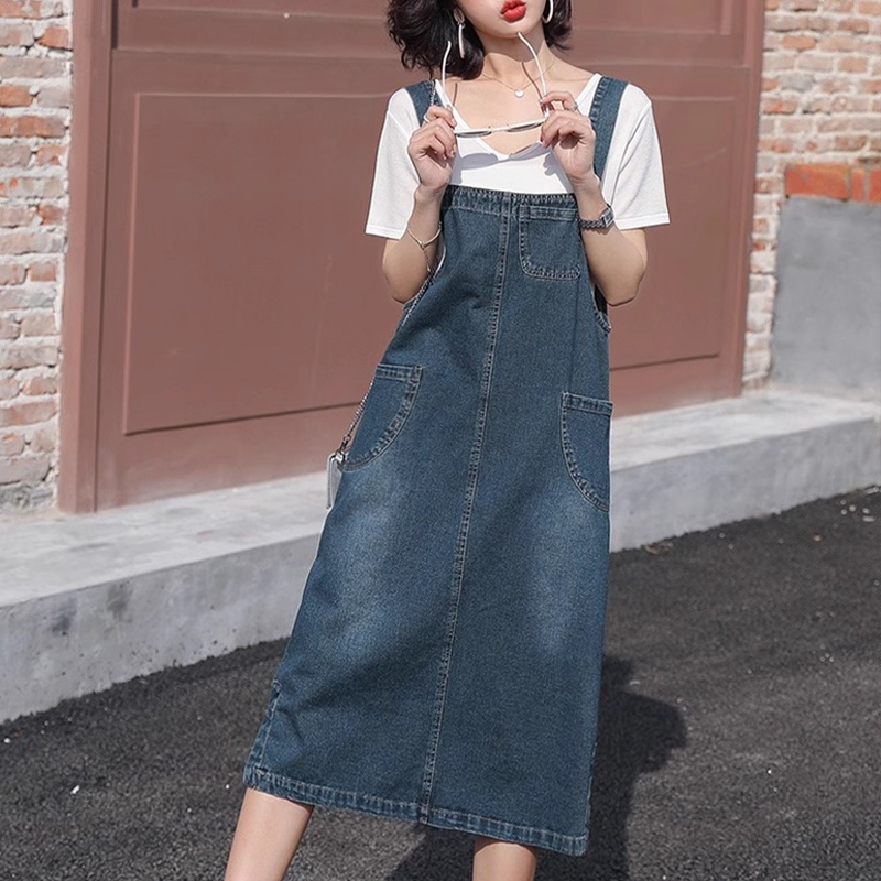 DUST Rok Overall Jeans Wanita Denim Korean Style