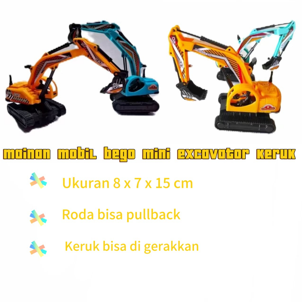 Mainan Mobil Bego Mini Excavator Keruk Dua Warna OCT 6358 Ukuran 8x7x15 cm Roda Pullback Keruk Gerak