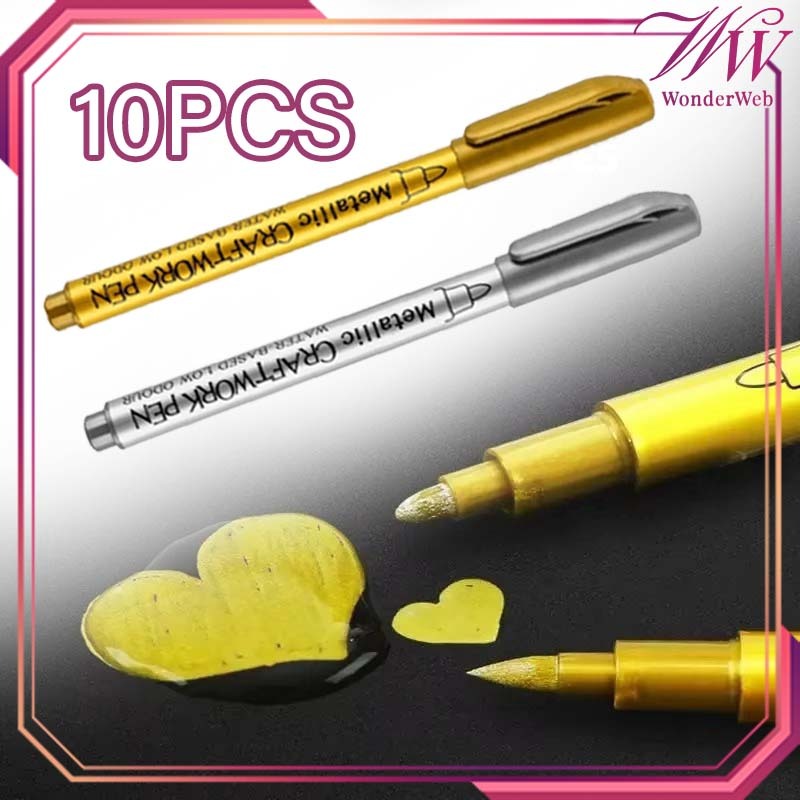 10pcs Pen Tinta Emas Cepat Kering Spidol Warna Emas Permanent Tahan Air Spidol Permanen Warna Gold E