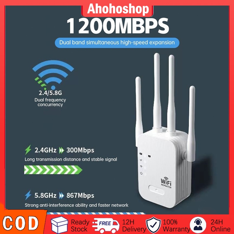 WIFI Repeater 1200M Wireless Penguat Sinyal 2.4G+5G Amplifier Booster 4 Antenna Range Extender Alat