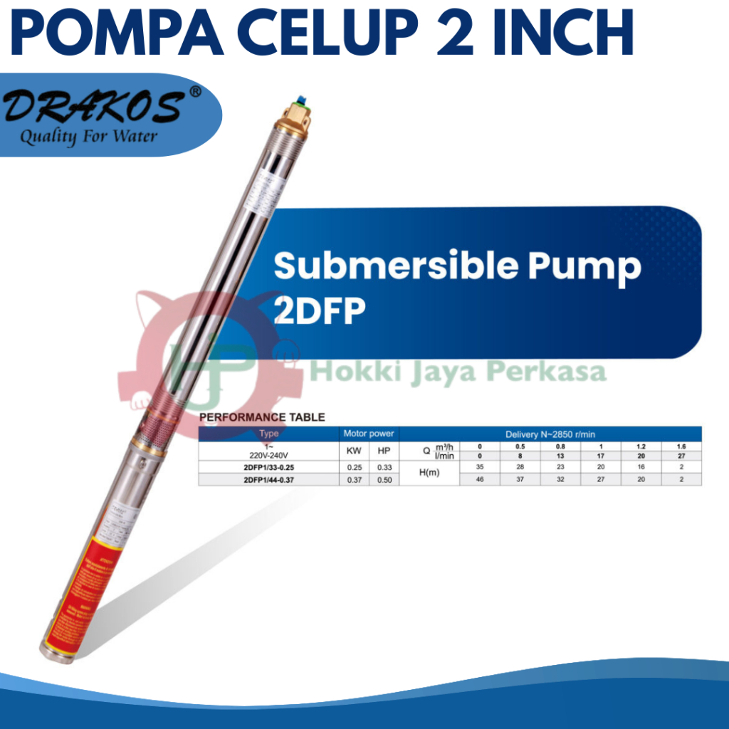 DRAKOS Pompa Satelit / Submersible Pump 2 Inch 0.33 HP dan 0.5 HP Outlet 3/4" + Control Box  Pompa C
