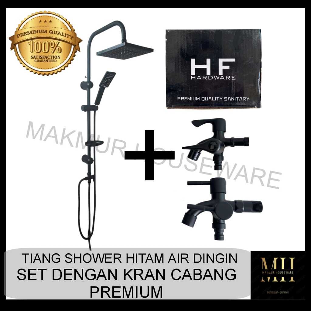 SHOWER TIANG SET HAND WALL SHOWER AIR DINGIN / TIANG SHOWER HITAM AIR DINGIN STAINLESS