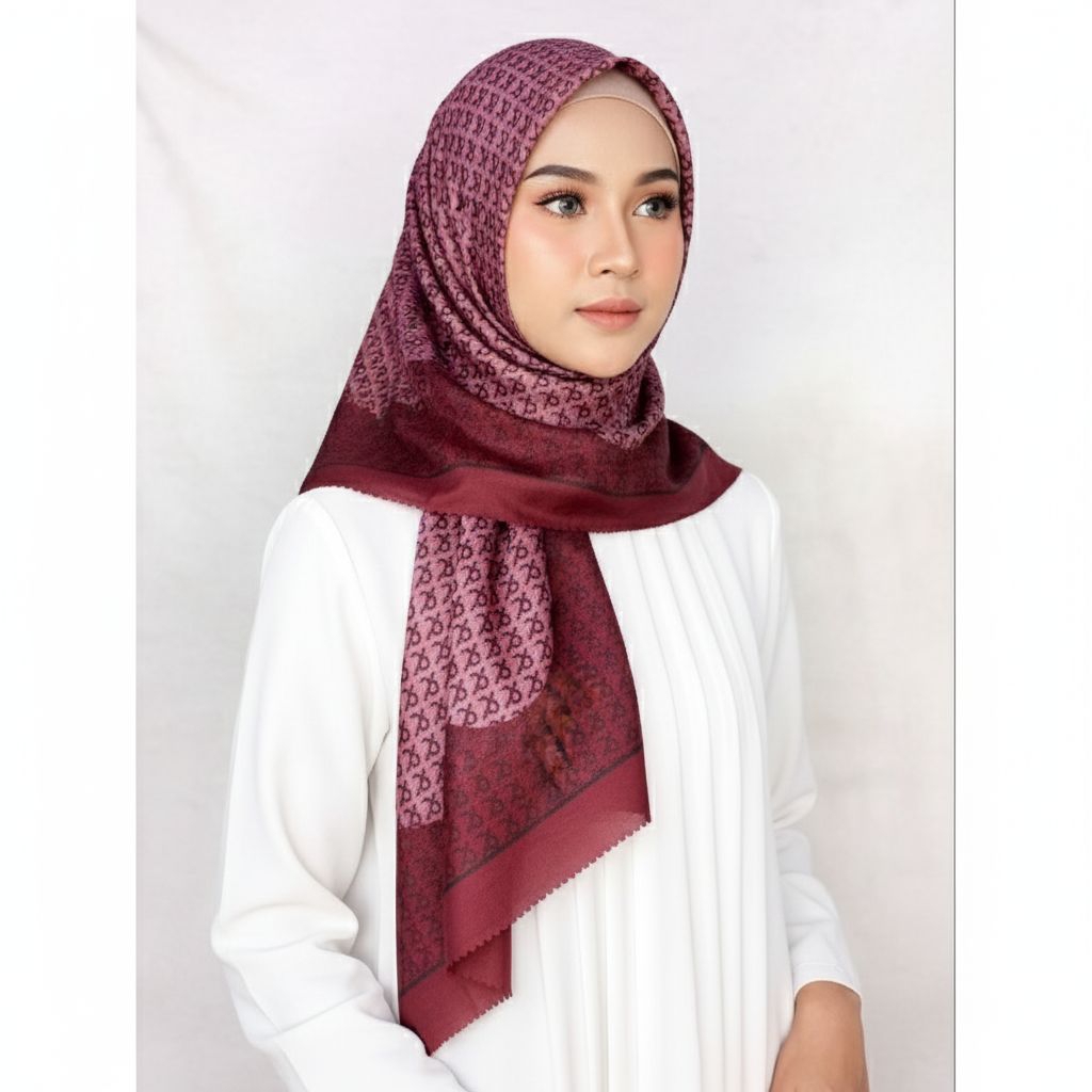 Kerudung Segi Empat Motif Voal Premium ARAN | Hijab Elegan | Scarf Voal Motif Journey