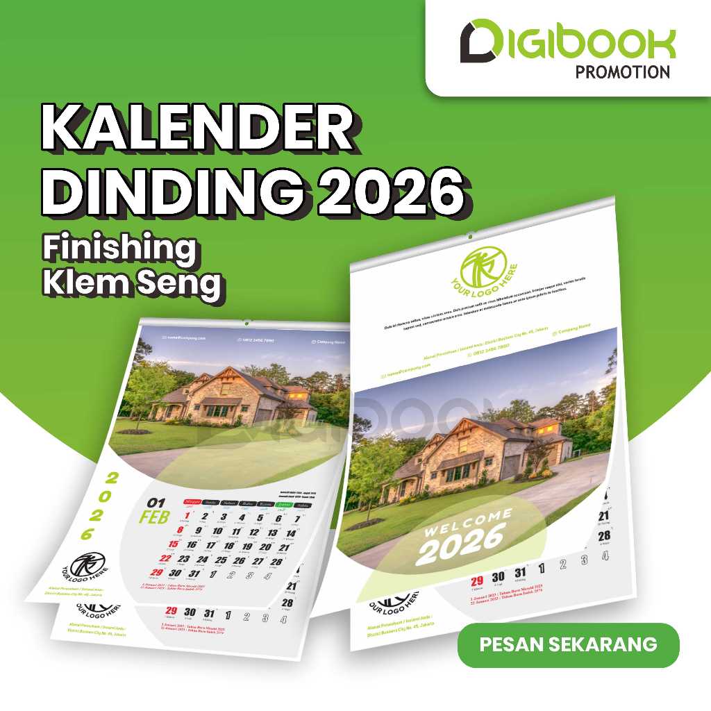 Kalender dinding klem seng 2026 - Cetak kalender dinding Custom 4 Lembar