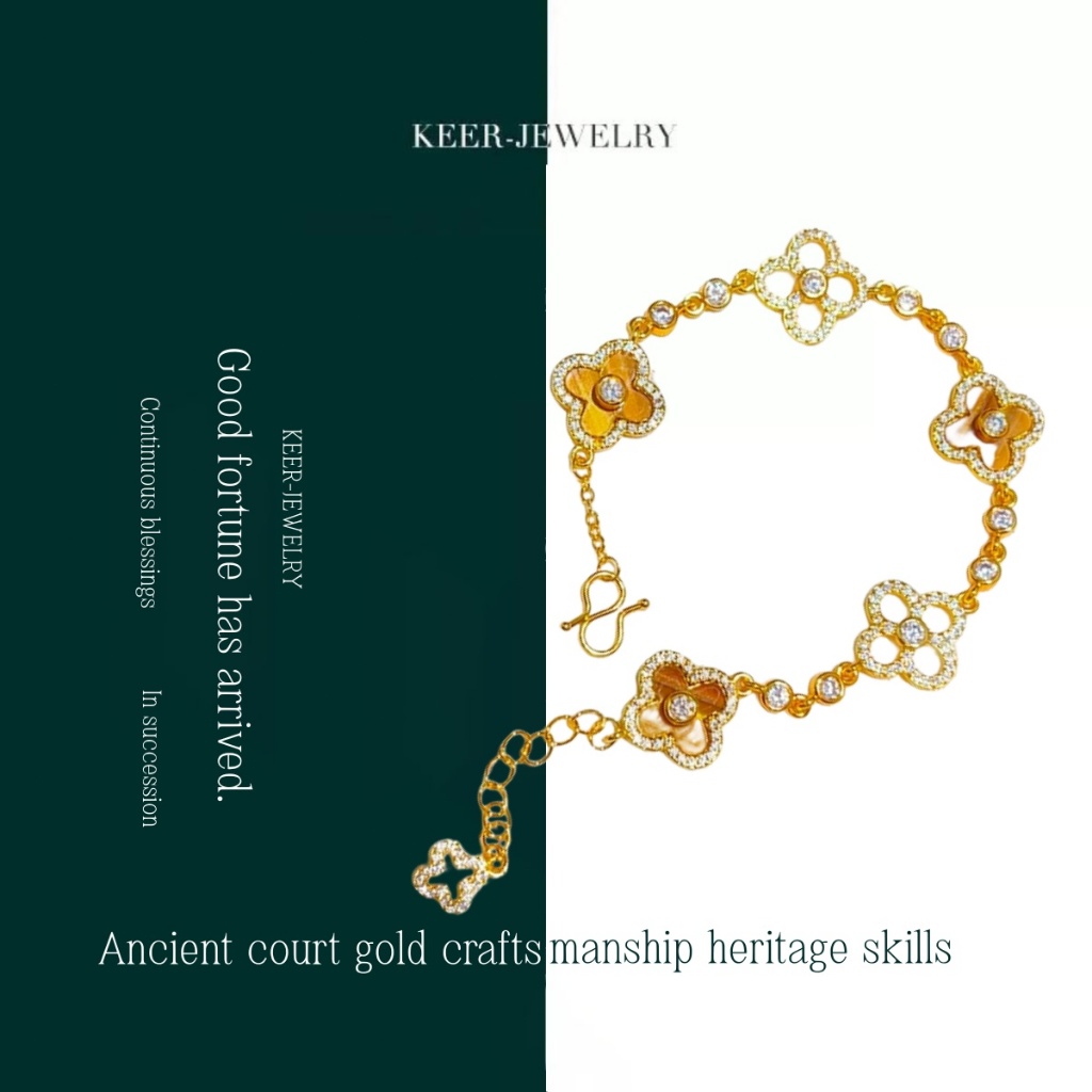 KEER-JEWELRY[Asli*Perhiasan Emas Murni][5Gram]17KGelang Emas 17K Retro dengan batu cintamani batu ma